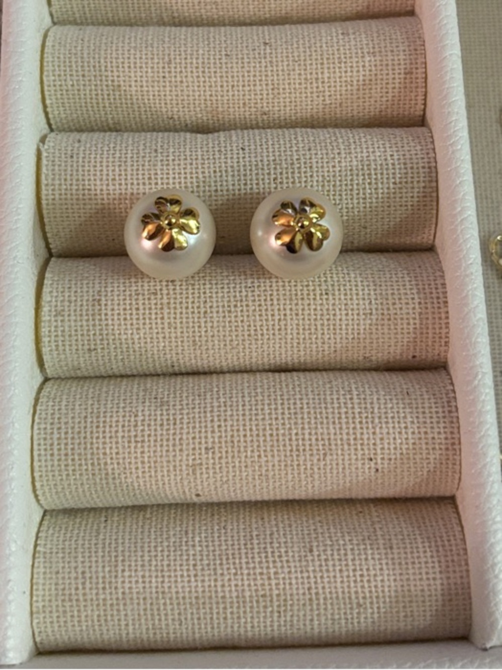 Tory Burch Gold Flower Pearl Stud Earrings
